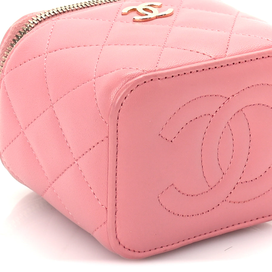 Chanel Lambskin Quilted Top Handle Mini Vanity Case With Chain Pink Image 8