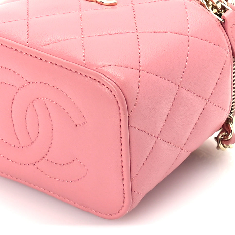 Chanel Lambskin Quilted Top Handle Mini Vanity Case With Chain Pink Image 9