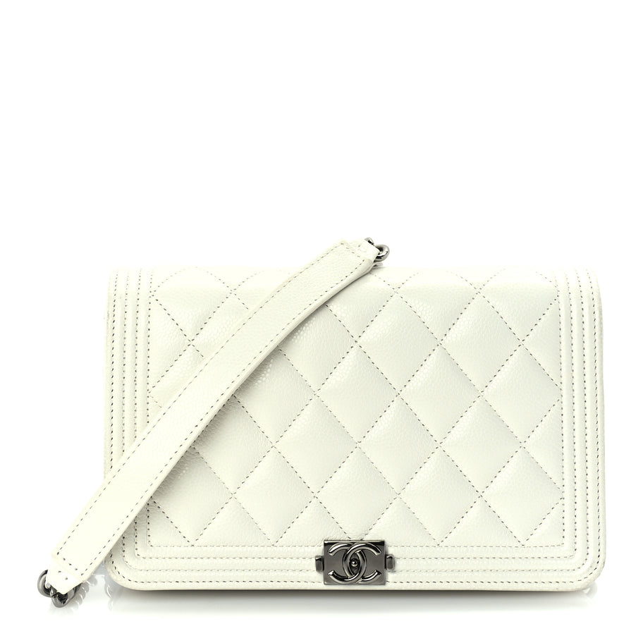 Chanel Caviar Quilted Boy Wallet On Chain WOC White Image 1