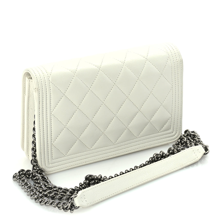 Chanel Caviar Quilted Boy Wallet On Chain WOC White Image 2