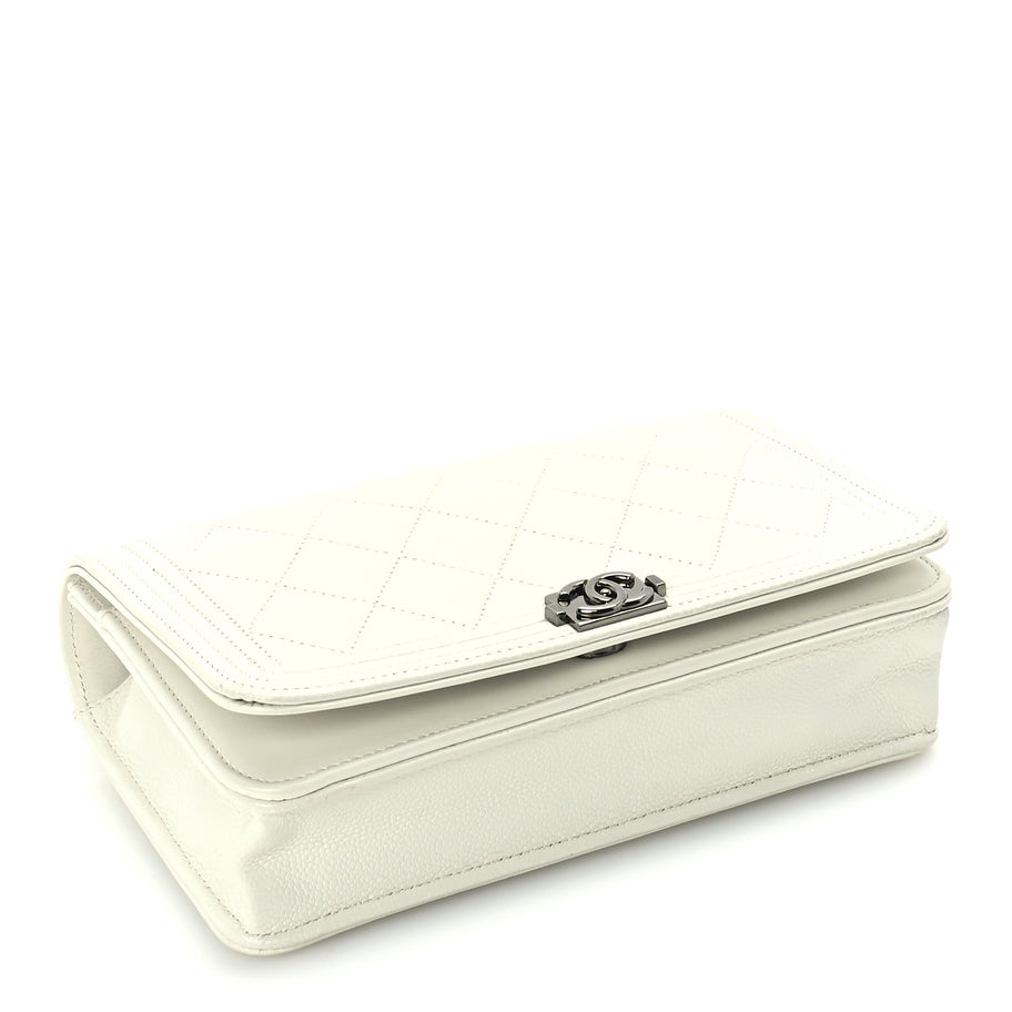 Chanel Caviar Quilted Boy Wallet On Chain WOC White Image 3
