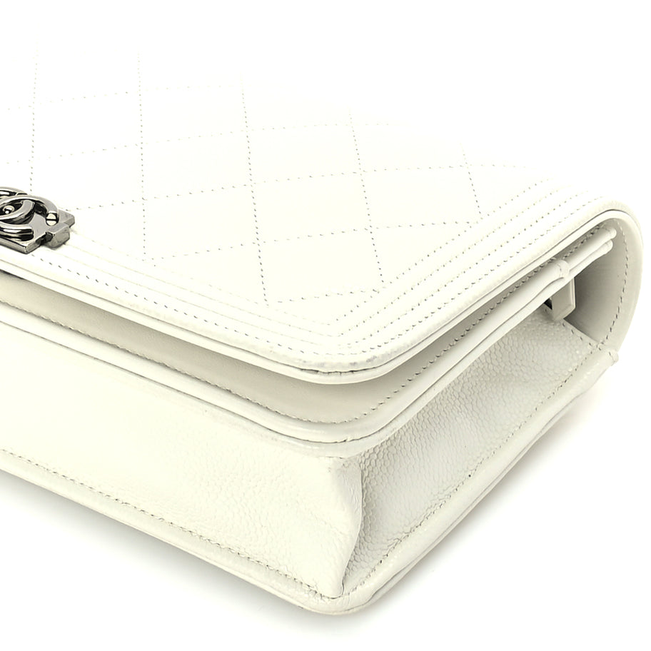 Chanel Caviar Quilted Boy Wallet On Chain WOC White Image 9