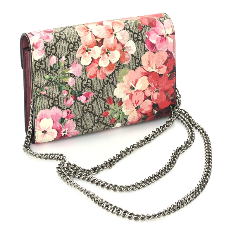  Gucci GG Supreme Monogram Blooms Mini Dionysus Chain Wallet Beige Multicolor Dry Rose