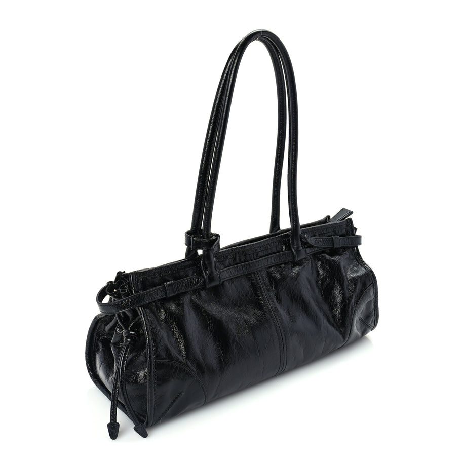 Prada Glossy Calfskin Triangle Medium Bonnie Shoulder Bag Black Image 2