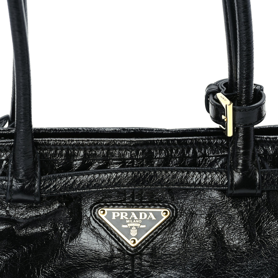 Prada Glossy Calfskin Triangle Medium Bonnie Shoulder Bag Black Image 6