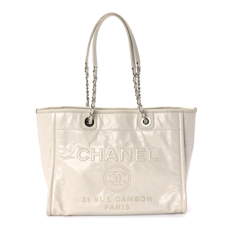  Chanel Glazed Calfskin Small Deauville Tote Ecru