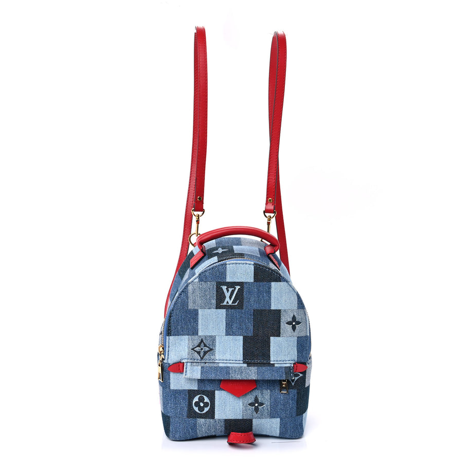 Louis Vuitton Denim Damier Monogram Patchwork Palm Springs Backpack Mini Blue Rouge Image 1