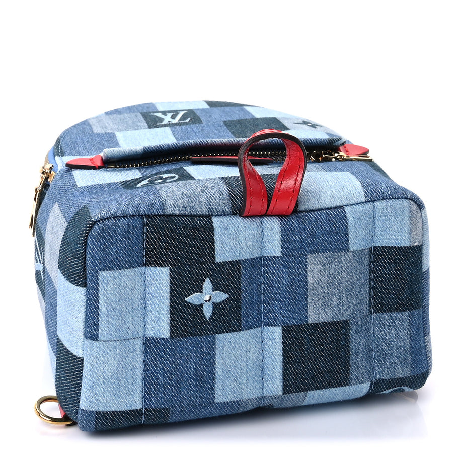 louis vuitton blue denim monogram backpack Louis Vuitton Denim Damier Monogram Patchwork Palm Springs Backpack Mi