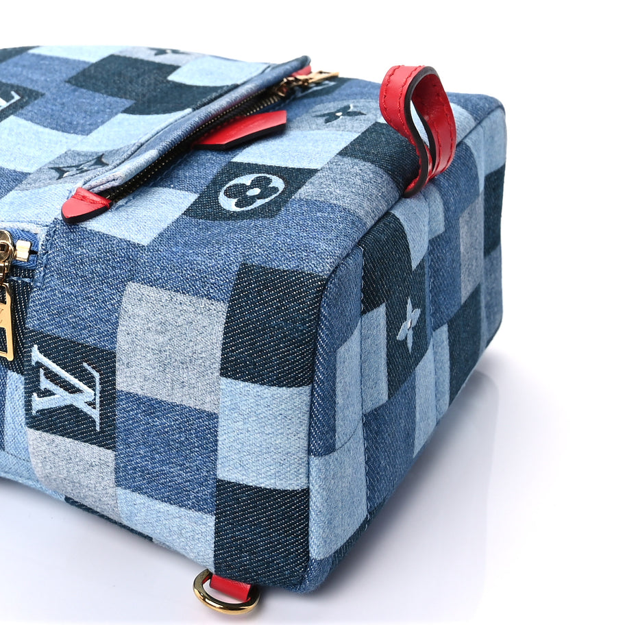 Louis Vuitton Denim Damier Monogram Patchwork Palm Springs Backpack Mini Blue Rouge Image 8