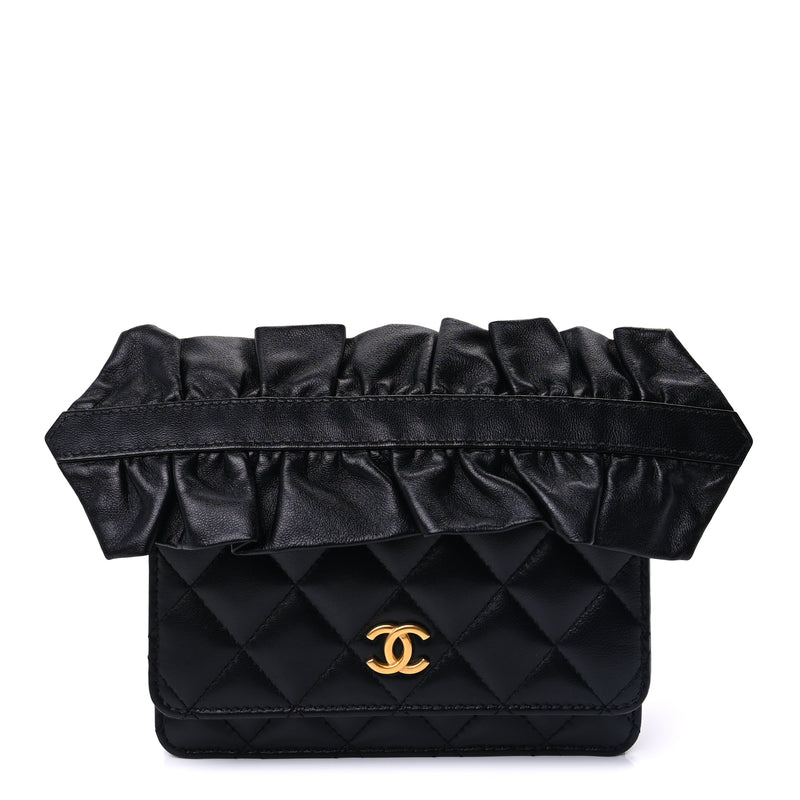  Chanel Lambskin Quilted Mini Romance Wallet On Chain WOC Black