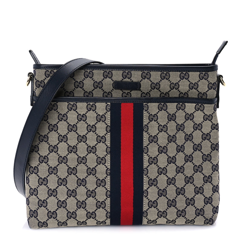  Gucci GG Supreme Monogram Web Flat Messenger Bag  Navy