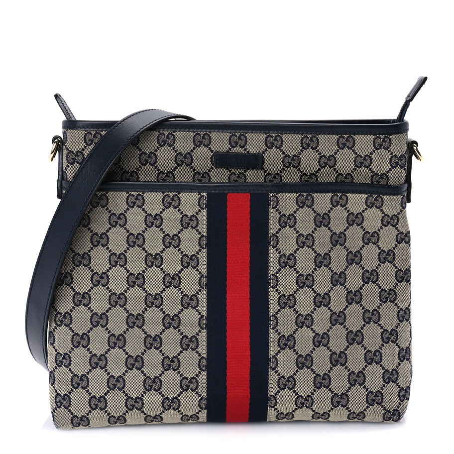 Gucci GG Supreme Monogram Web Flat Messenger Bag  Navy Image 1