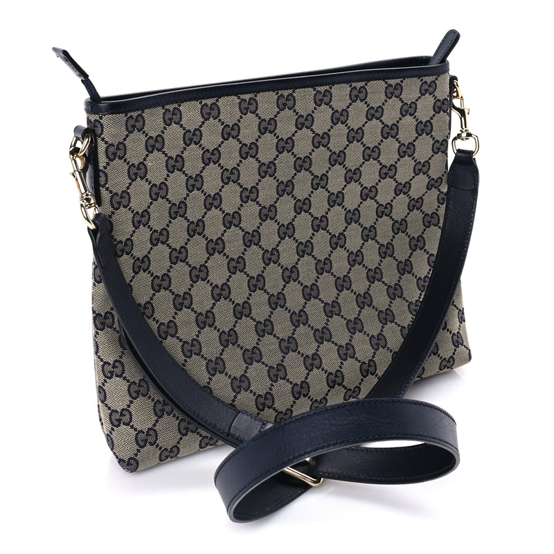  Gucci GG Supreme Monogram Web Flat Messenger Bag  Navy