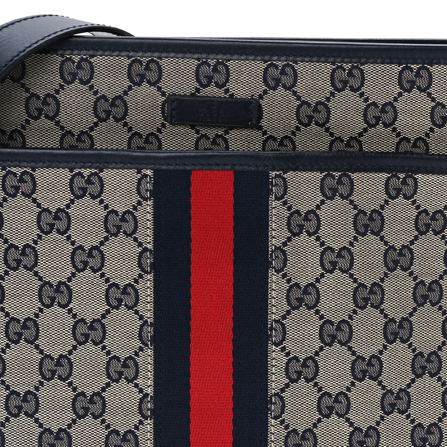 Gucci GG Supreme Monogram Web Flat Messenger Bag  Navy Image 6