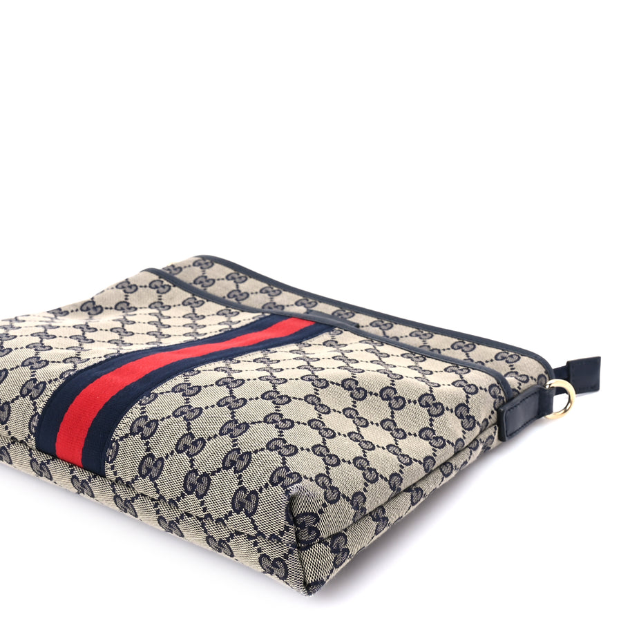 Gucci GG Supreme Monogram Web Flat Messenger Bag  Navy Image 8