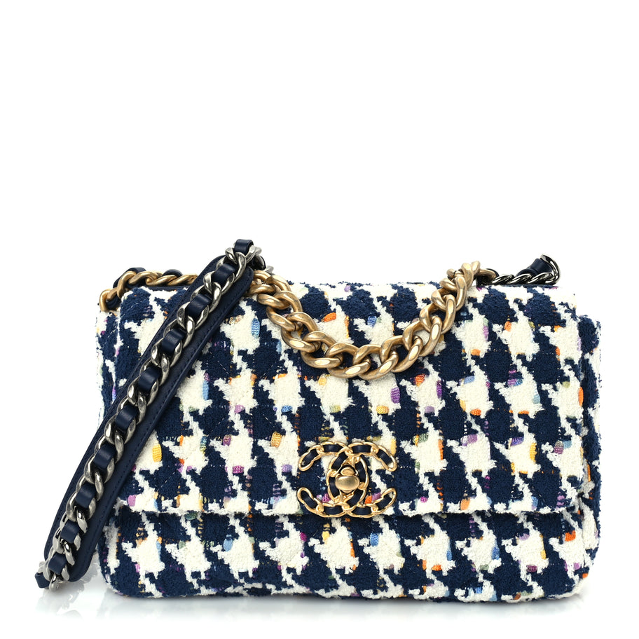 Chanel Tweed Quilted Medium 19 Flap Ecru Navy Blue Multicolor Image 1