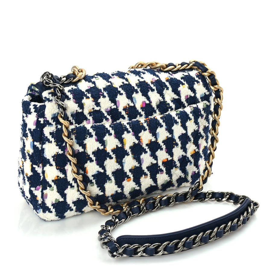 Chanel Tweed Quilted Medium 19 Flap Ecru Navy Blue Multicolor Image 2