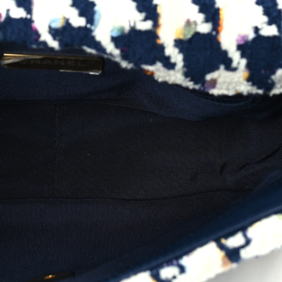Chanel Tweed Quilted Medium 19 Flap Ecru Navy Blue Multicolor Image 4