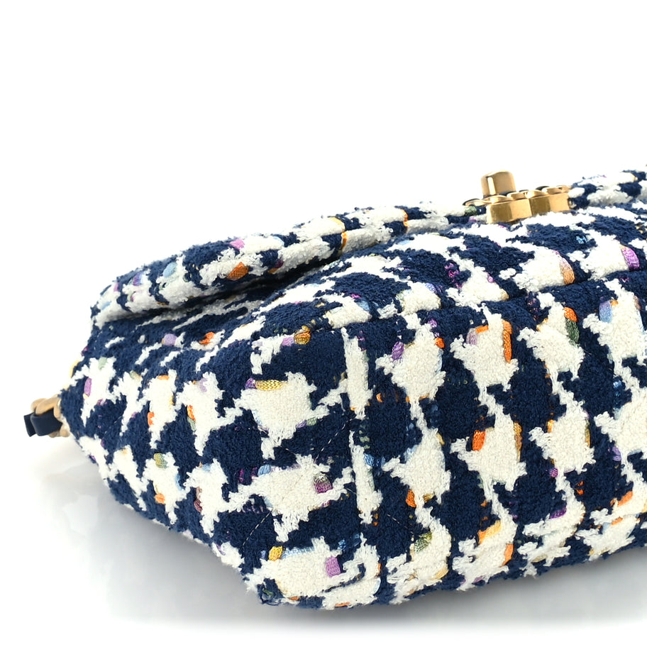 Chanel Tweed Quilted Medium 19 Flap Ecru Navy Blue Multicolor Image 8