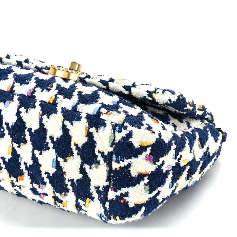 Chanel Tweed Quilted Medium 19 Flap Ecru Navy Blue Multicolor Image 9