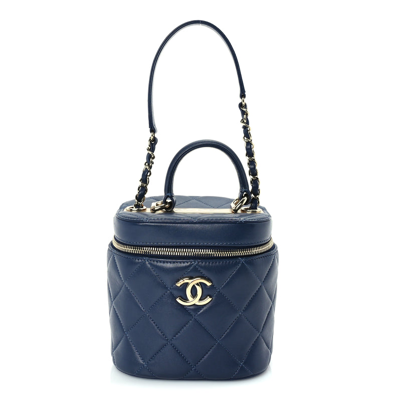 Chanel Lambskin Quilted Trendy Vanity Case Blue