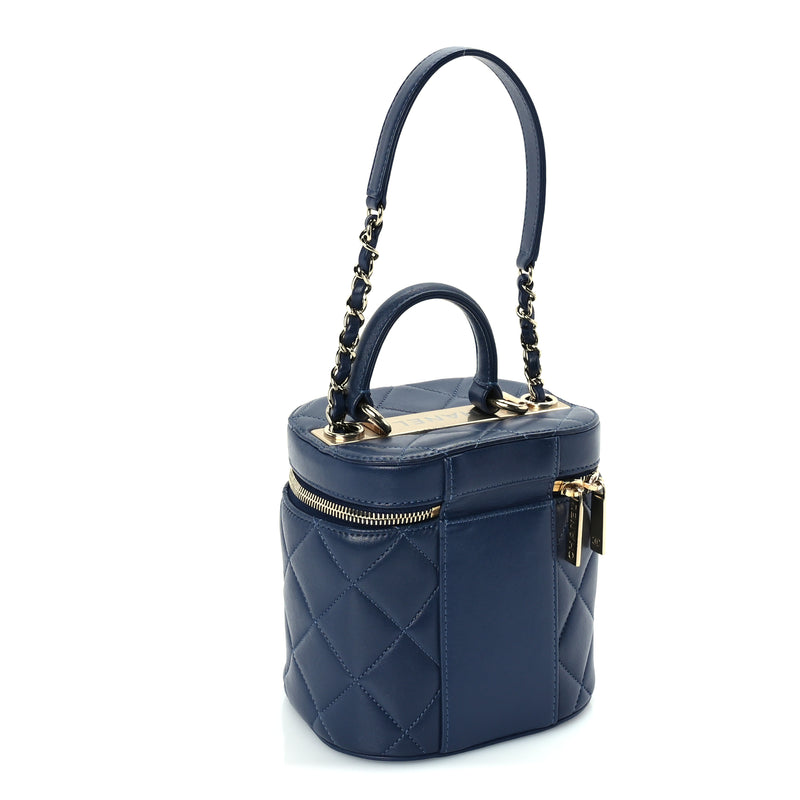  Chanel Lambskin Quilted Trendy Vanity Case Blue