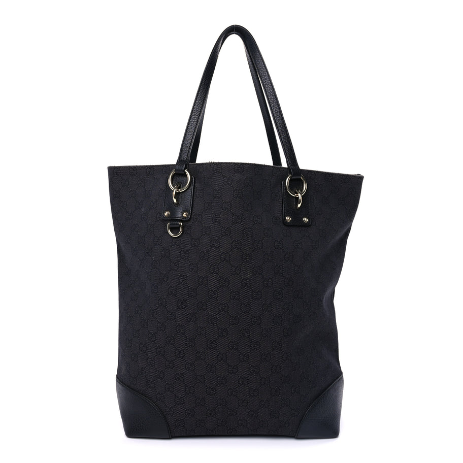 Gucci Denim Monogram Medium Handle Vertical Tote Black Image 1