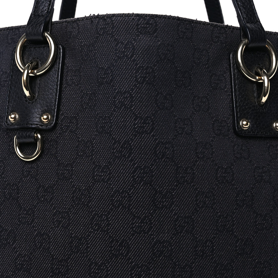 Gucci Denim Monogram Medium Handle Vertical Tote Black Image 6