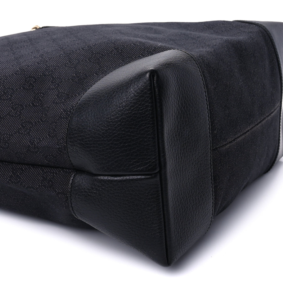 Gucci Denim Monogram Medium Handle Vertical Tote Black Image 7