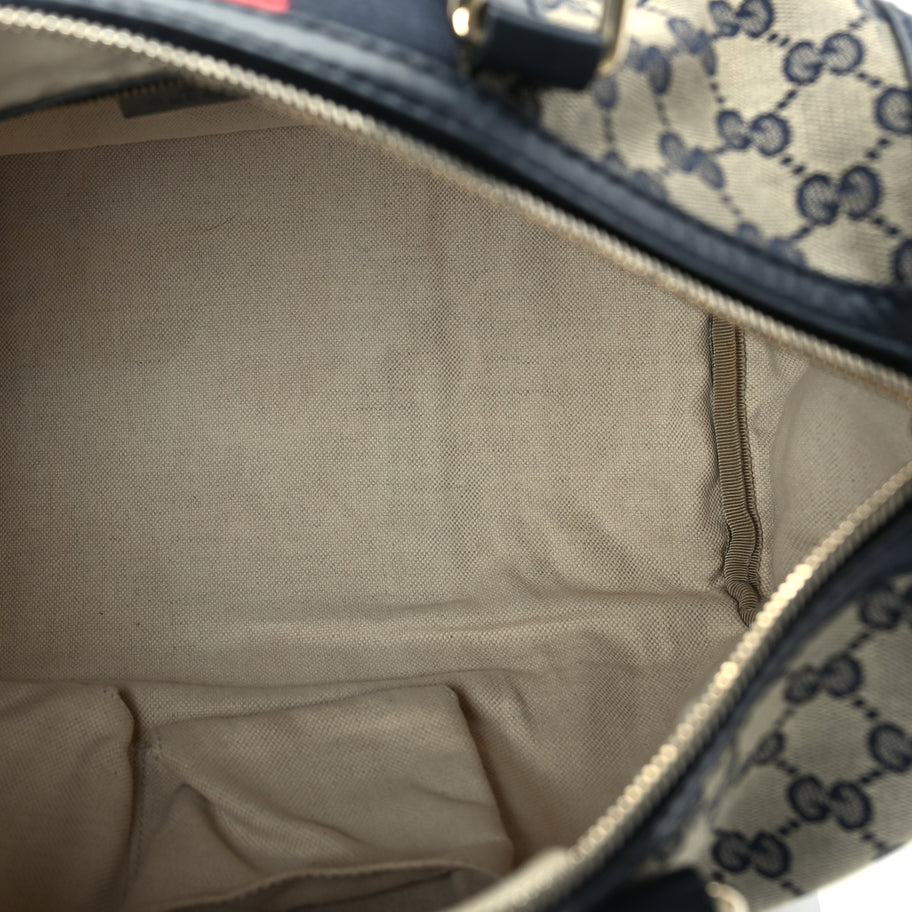 Gucci Monogram Selleria Calfskin Vintage Web Medium Boston Beige Blue Image 4