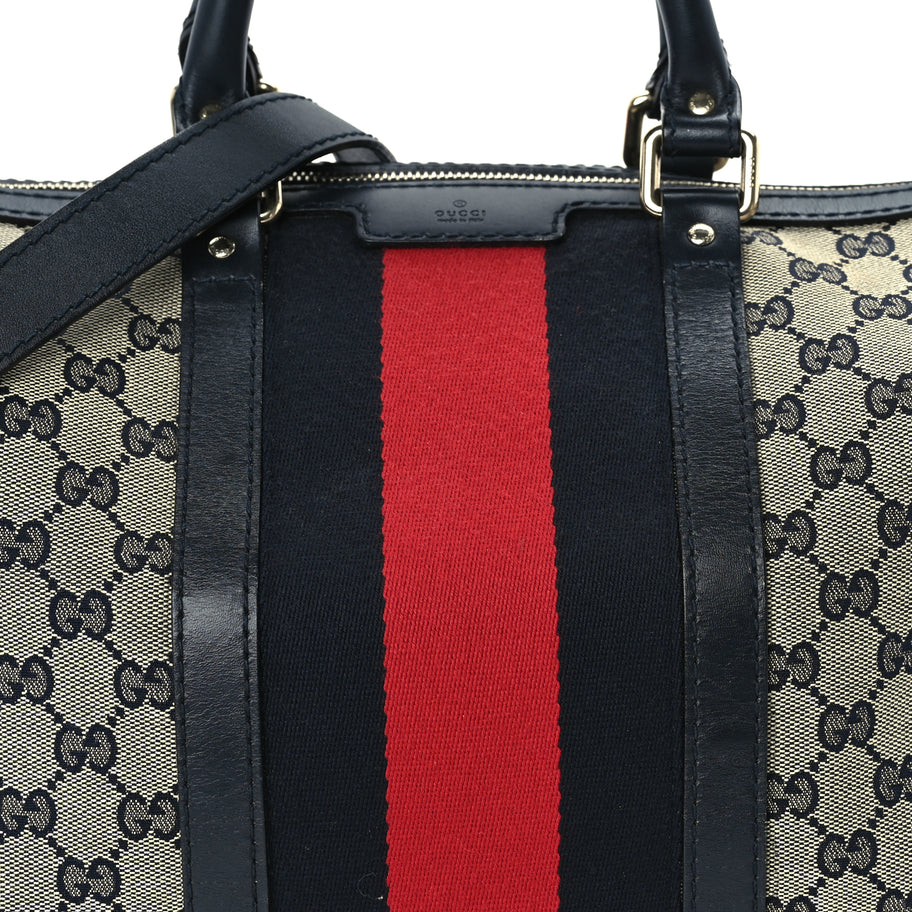 Gucci Monogram Selleria Calfskin Vintage Web Medium Boston Beige Blue Image 6