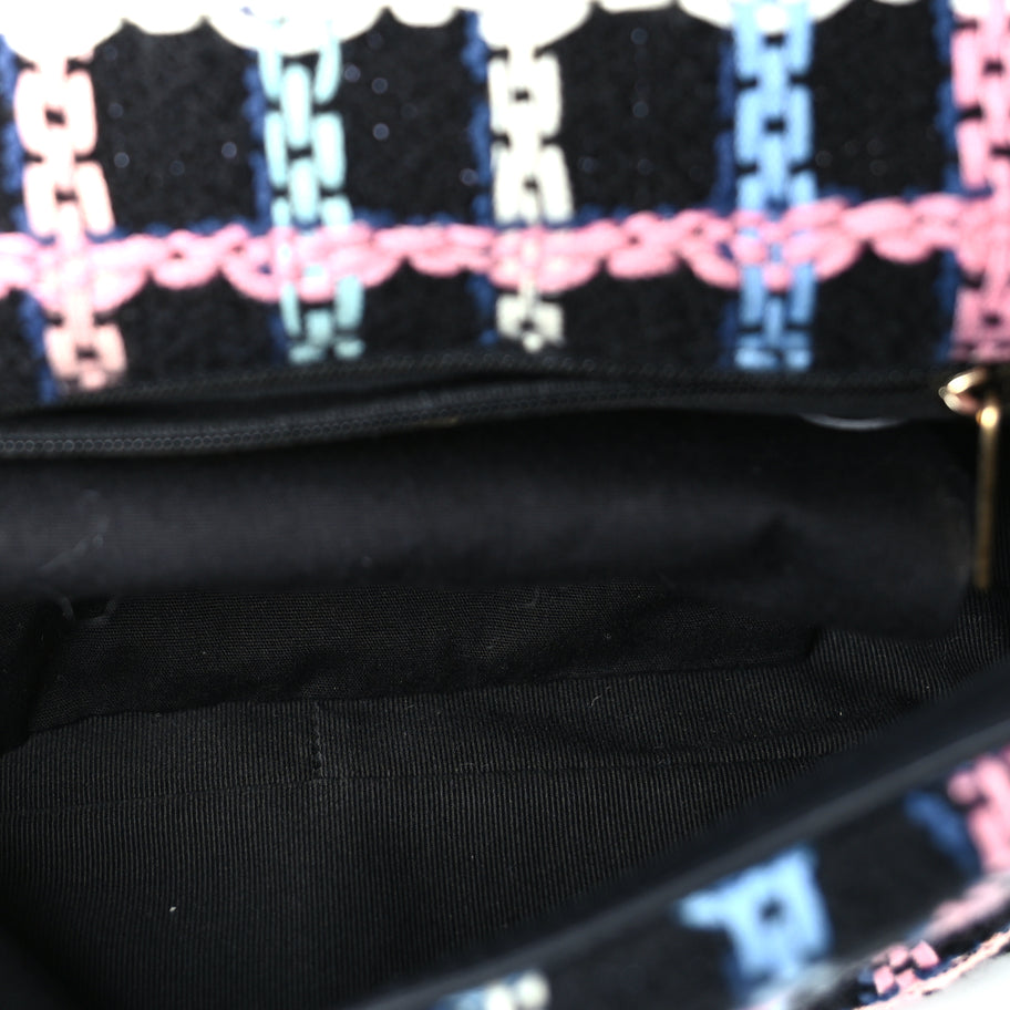 Chanel Tweed Quilted Medium 19 Flap Black Blue Pink Image 4