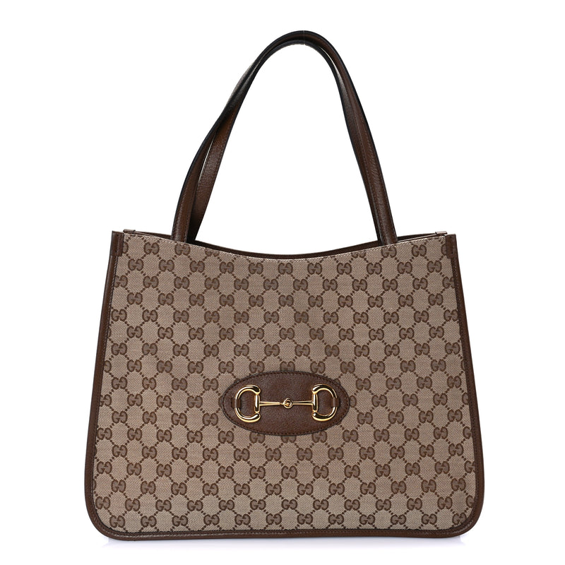  Gucci Monogram Horsebit 1955 Tote Bag Beige  Brown Sugar