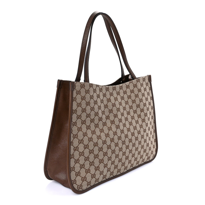  Gucci Monogram Horsebit 1955 Tote Bag Beige  Brown Sugar
