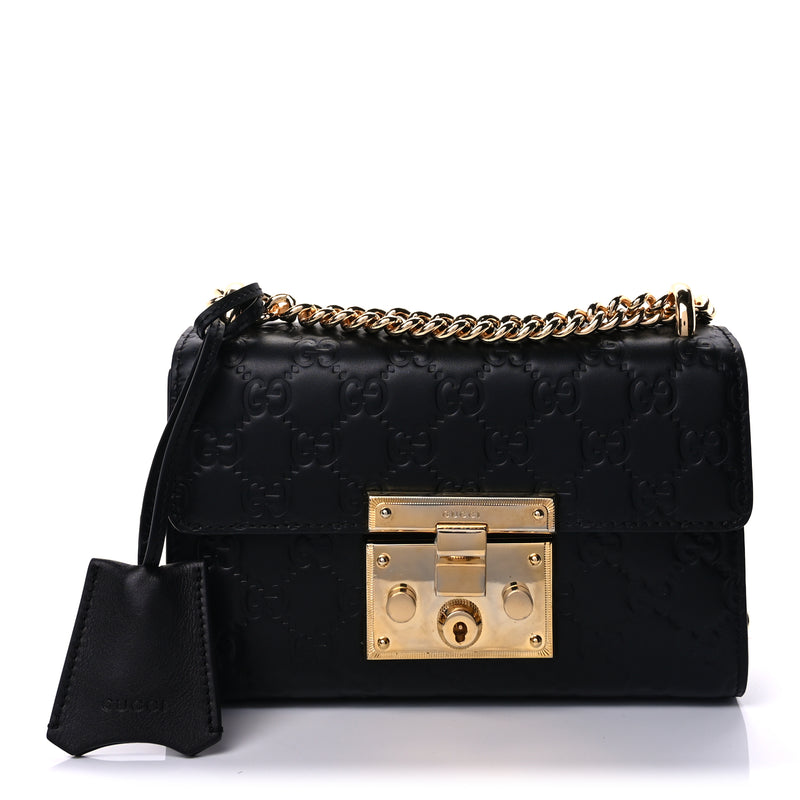  Gucci Guccissima Small Padlock Shoulder Bag  Black