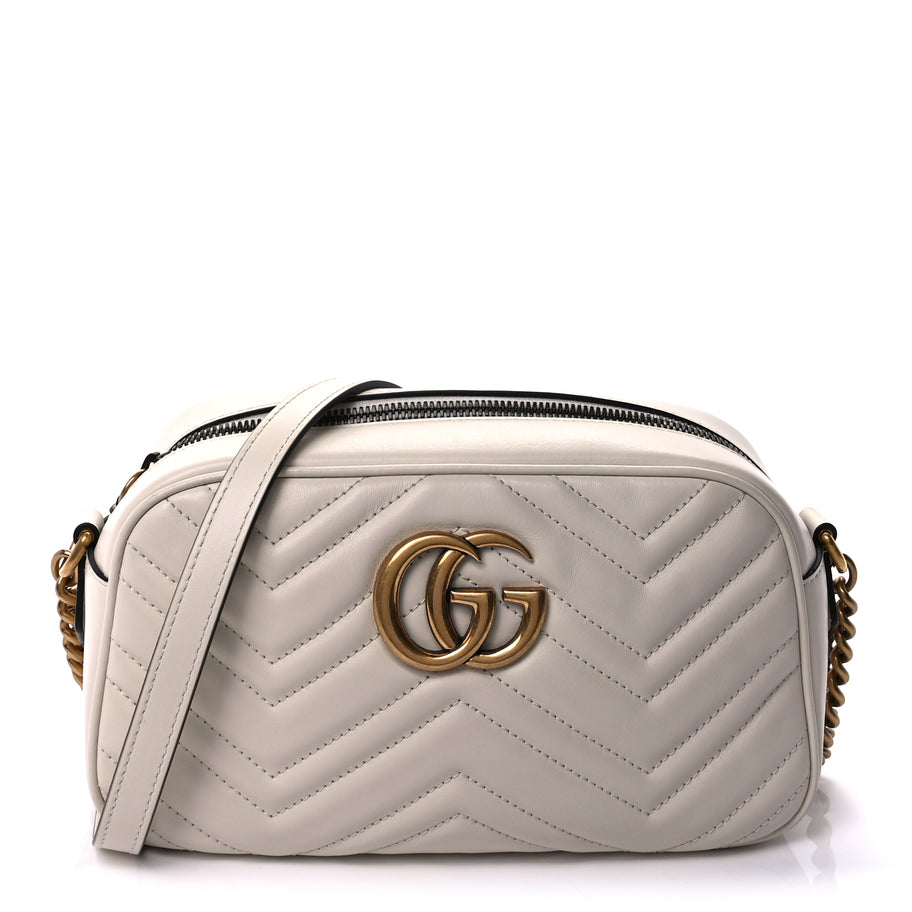 Gucci Calfskin Matelasse Small GG Marmont Chain Shoulder Bag  White Image 1