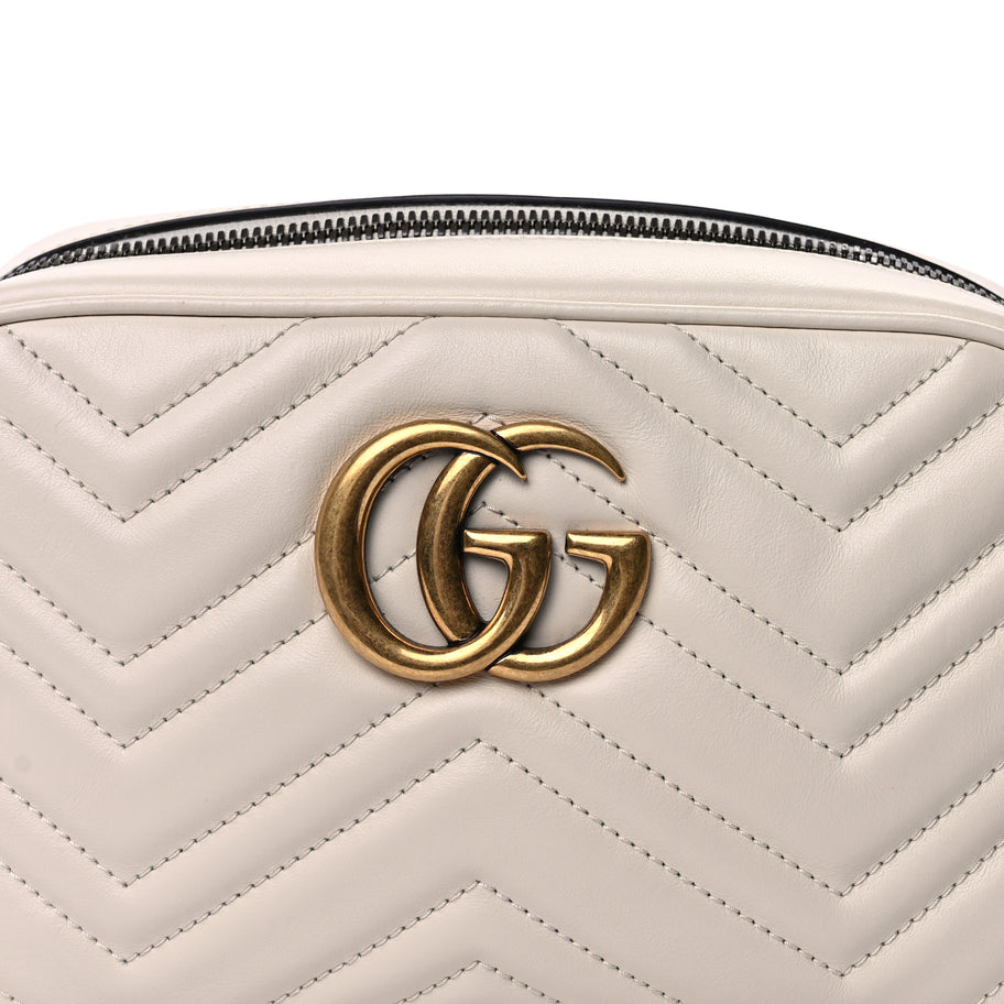 Gucci Calfskin Matelasse Small GG Marmont Chain Shoulder Bag  White Image 6