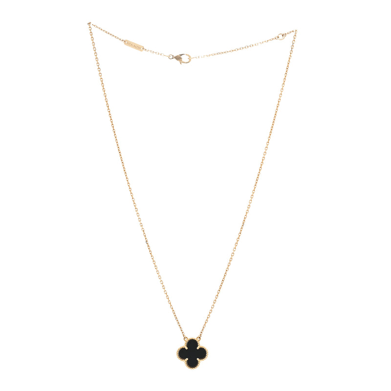  Van Cleef & Arpels 18K Yellow Gold Black Onyx Vintage Alhambra Pendant Necklace