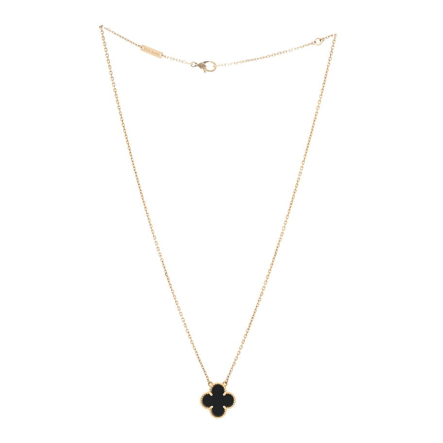 Van Cleef & Arpels 18K Yellow Gold Black Onyx Vintage Alhambra Pendant Necklace Image 1
