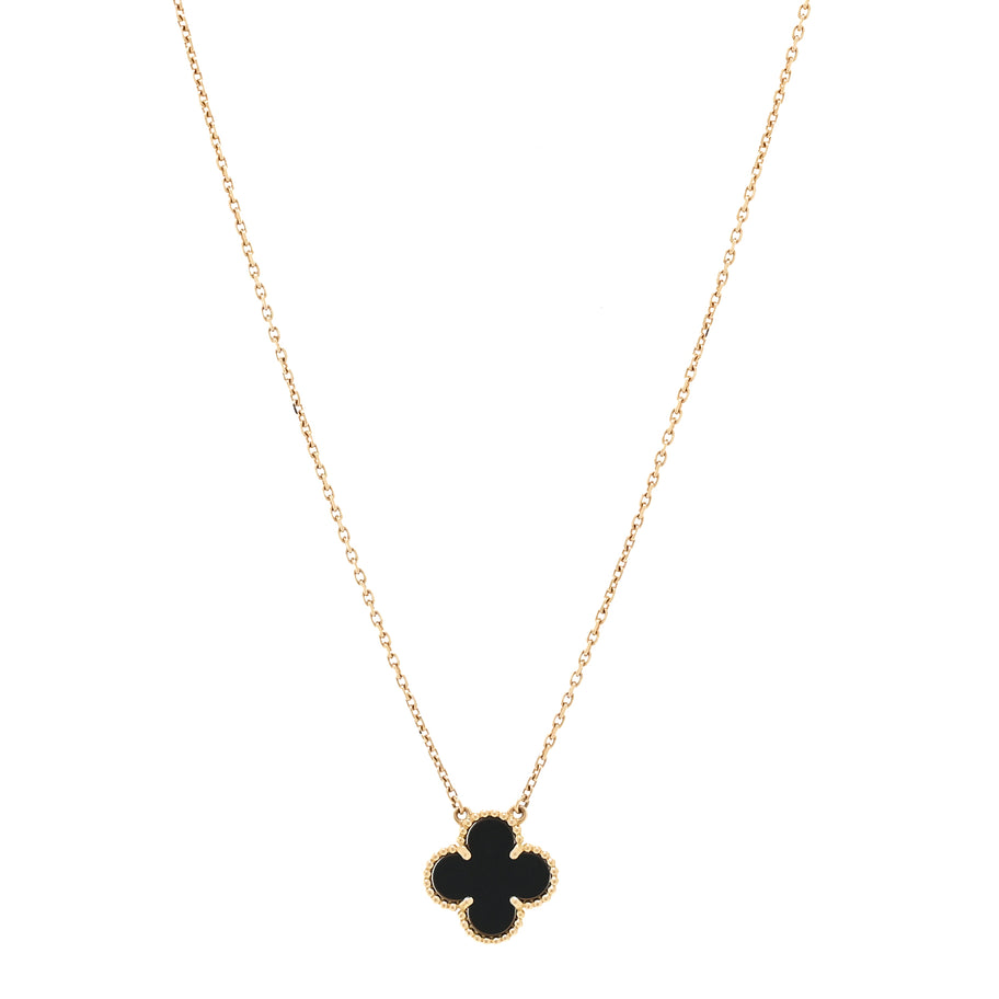 Van Cleef & Arpels 18K Yellow Gold Black Onyx Vintage Alhambra Pendant Necklace Image 2