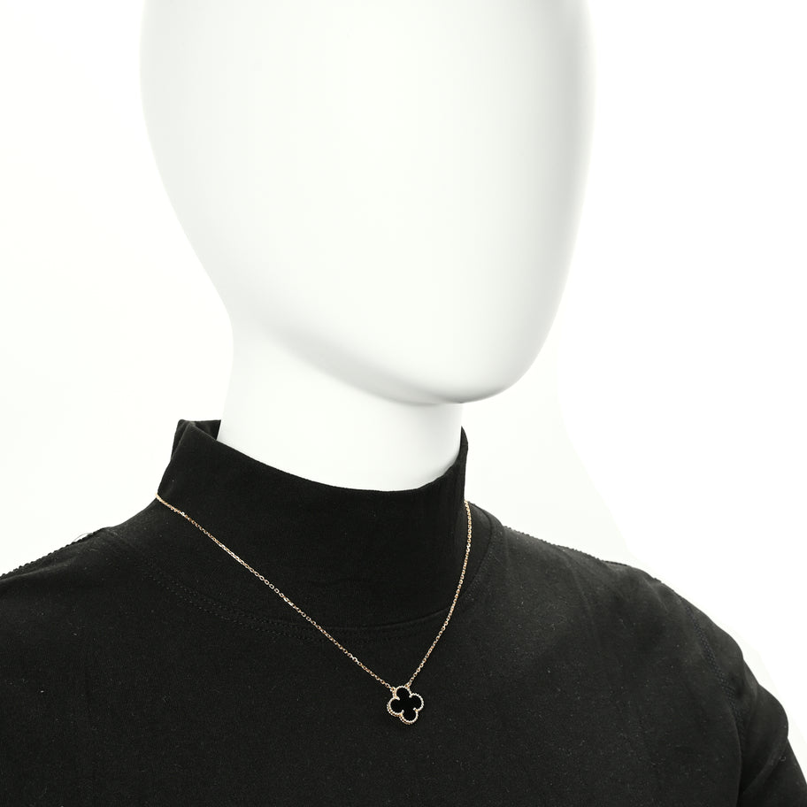 Van Cleef & Arpels 18K Yellow Gold Black Onyx Vintage Alhambra Pendant Necklace Image 3