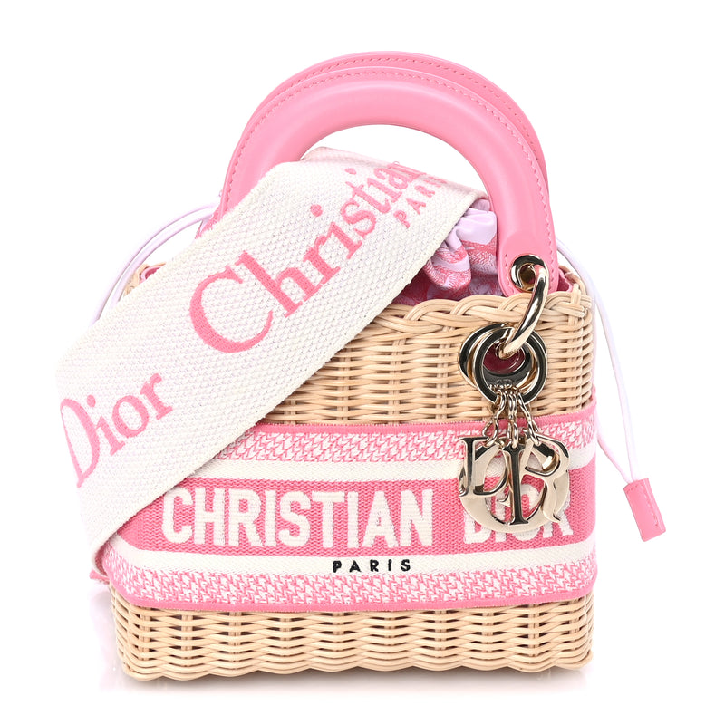  Christian Dior Wicker Oblique Mini Lady Dior Bag Pink