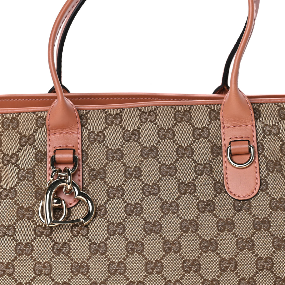 Gucci Monogram Large Heart Bit Charm Top Handle Tote Coral Image 7