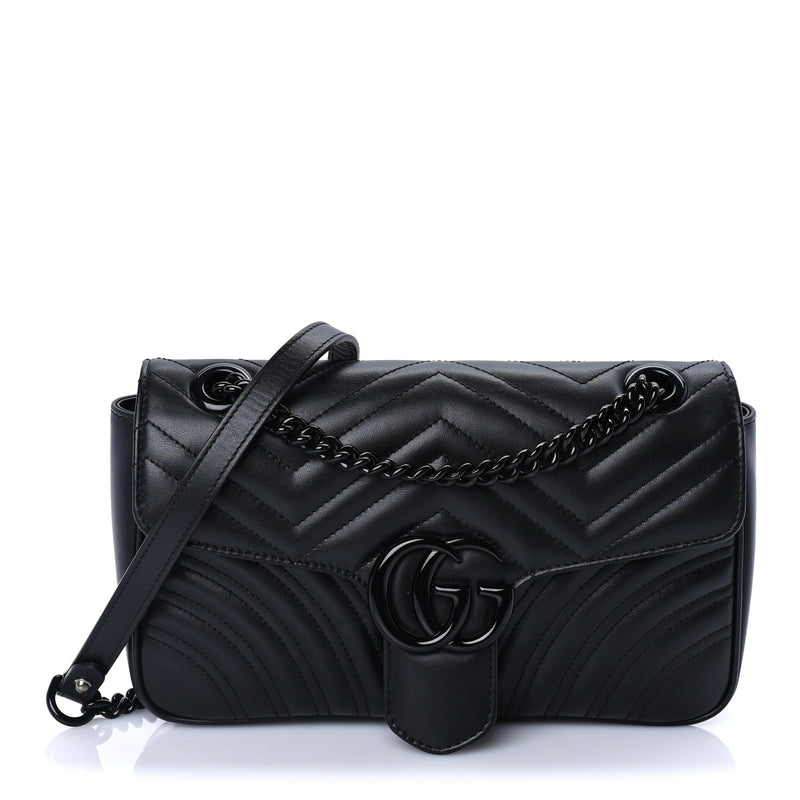  Gucci Calfskin Matelasse Monochrome Small GG Marmont Shoulder Bag Black