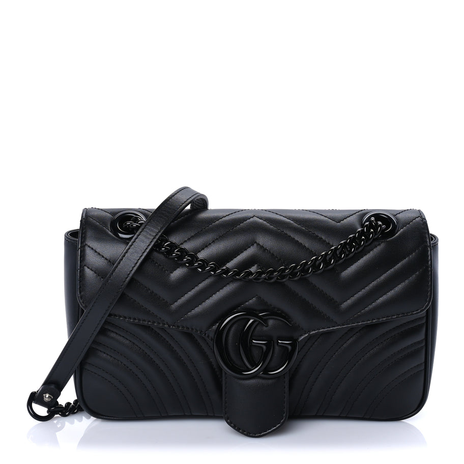Gucci Calfskin Matelasse Monochrome Small GG Marmont Shoulder Bag Black Image 2