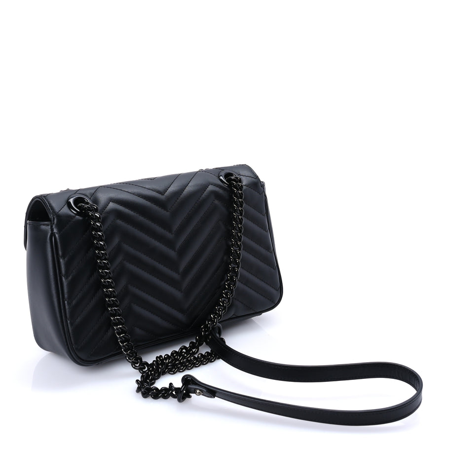 Gucci Calfskin Matelasse Monochrome Small GG Marmont Shoulder Bag Black Image 3