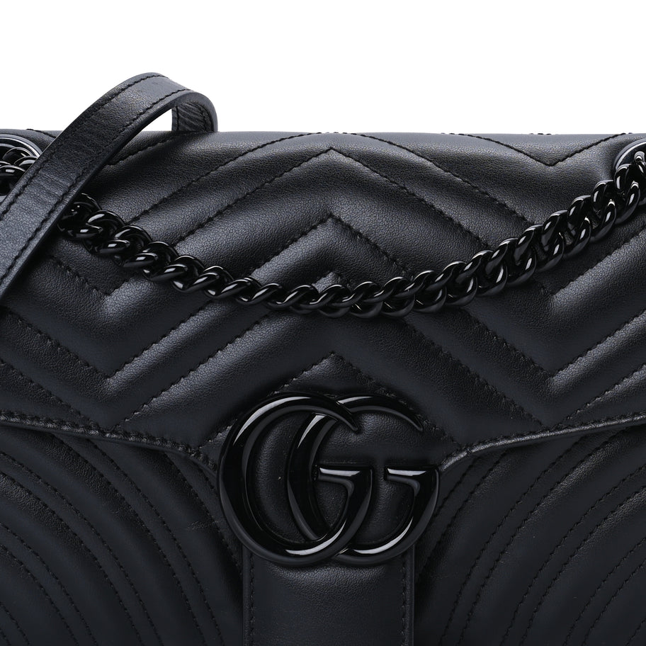 Gucci Calfskin Matelasse Monochrome Small GG Marmont Shoulder Bag Black Image 7