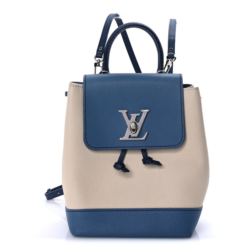  Louis Vuitton Calfskin Lockme Mini Backpack Blue Jean Creme