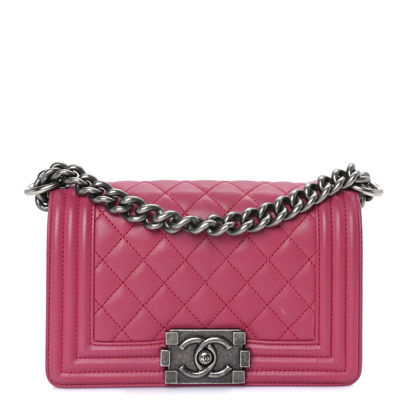 Chanel Lambskin Quilted Small Boy Flap  Dark Pink