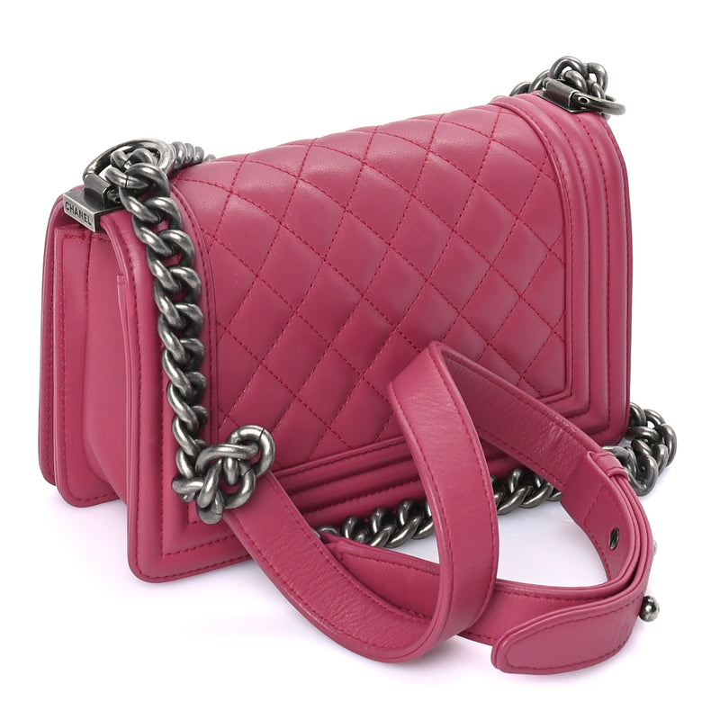  Chanel Lambskin Quilted Small Boy Flap  Dark Pink